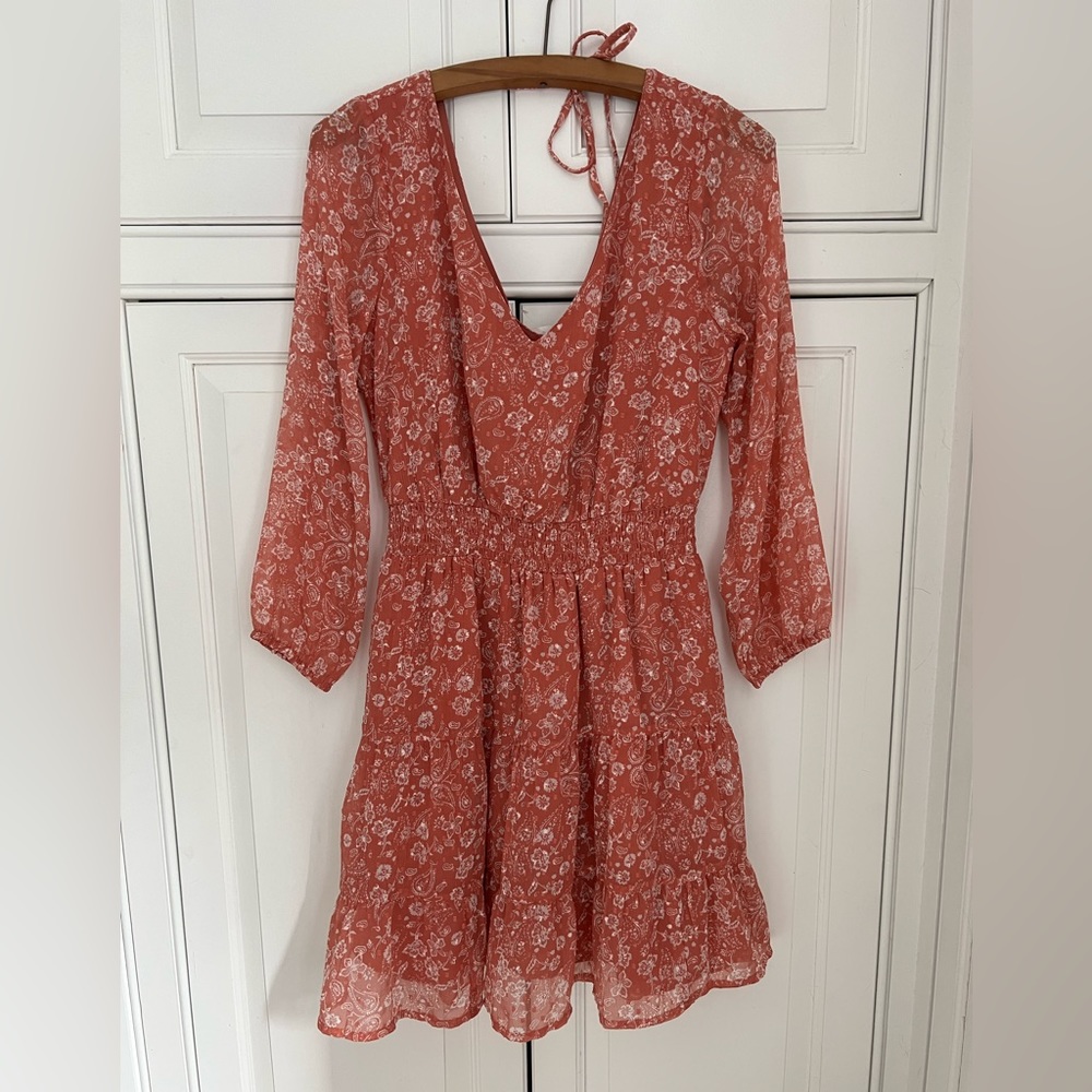 Hollister, long sleeve dress, pink with floral pattern, size small